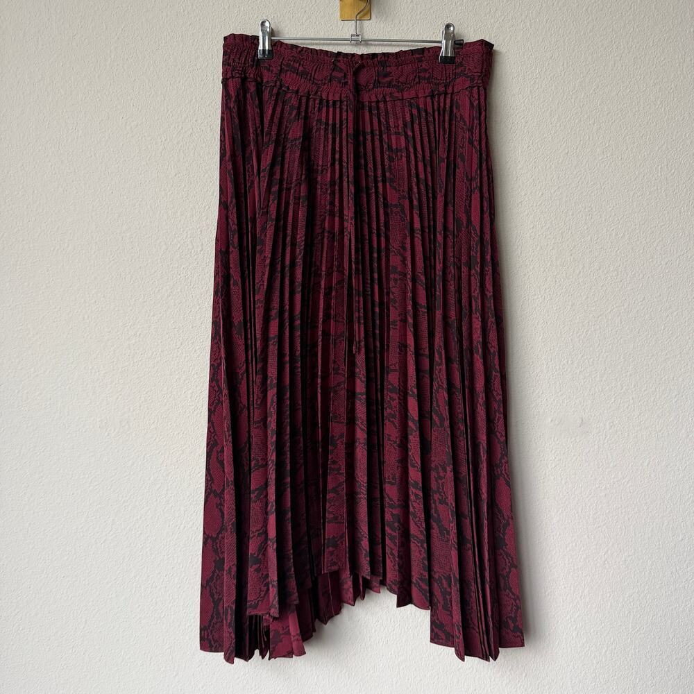 A.L.C. Burgundy Snake Print Pleated Midi Skirt Size 6 - Picture 2 of 6